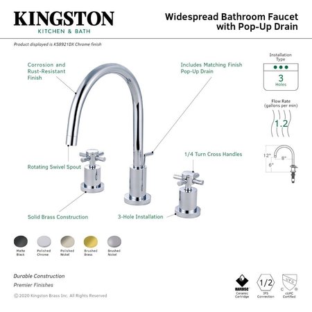 Kingston Brass KS8926DX 8" Widespread Bathroom Faucet, Polished Nickel KS8926DX